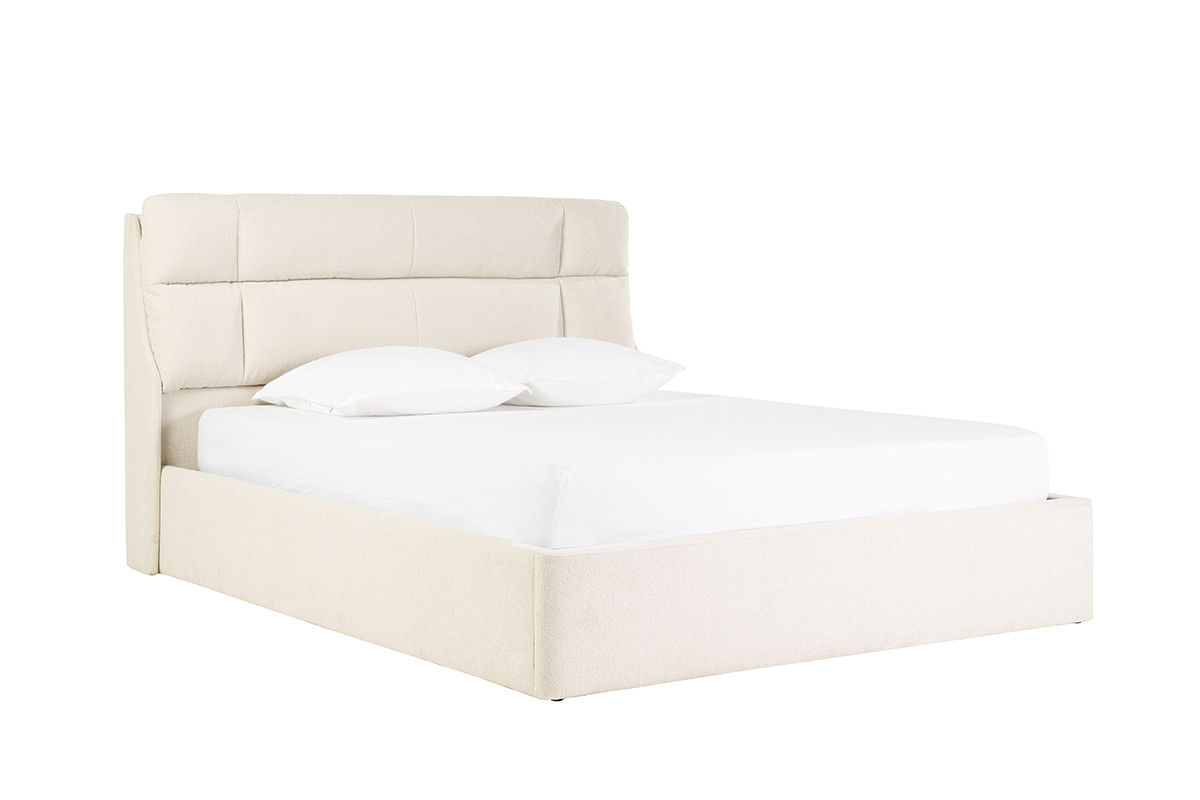 Cama 2 plazas 160x200 cm en tela texturizada beige HONO