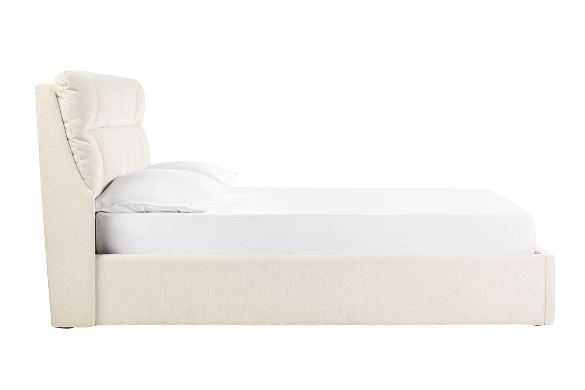 Cama 2 plazas 160x200 cm en tela texturizada beige HONO