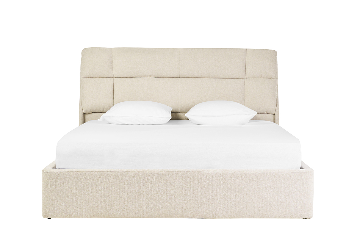 Cama 2 plazas 160x200 cm en tela texturizada beige HONO