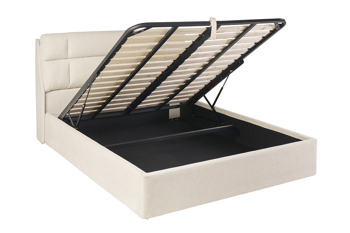 Cama 2 plazas 160x200 cm en tela texturizada beige HONO