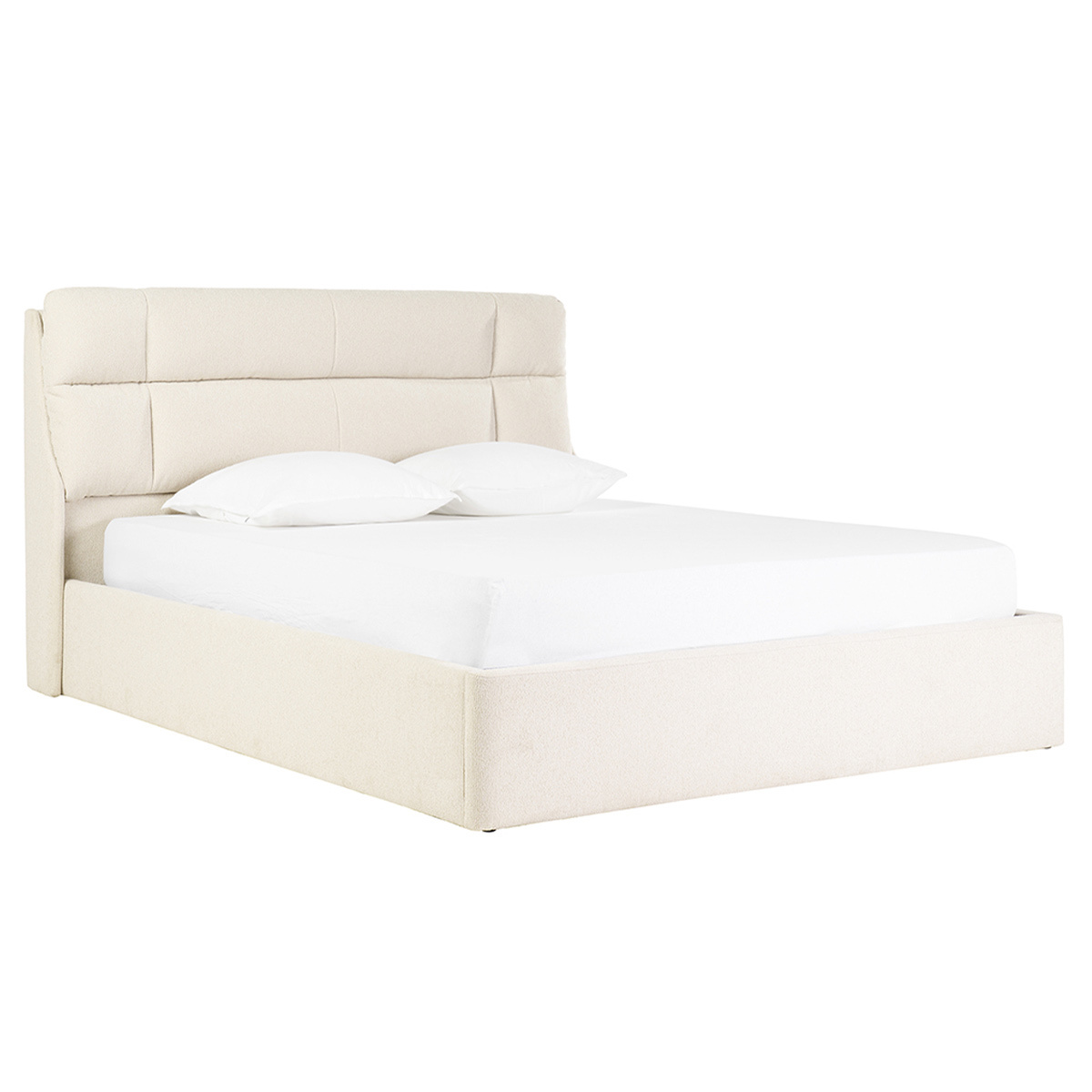 Cama 2 plazas 160x200 cm en tela texturizada beige HONO