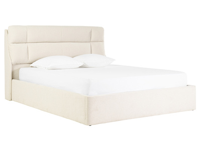 Cama 2 plazas 160x200 cm en tela texturizada beige HONO
