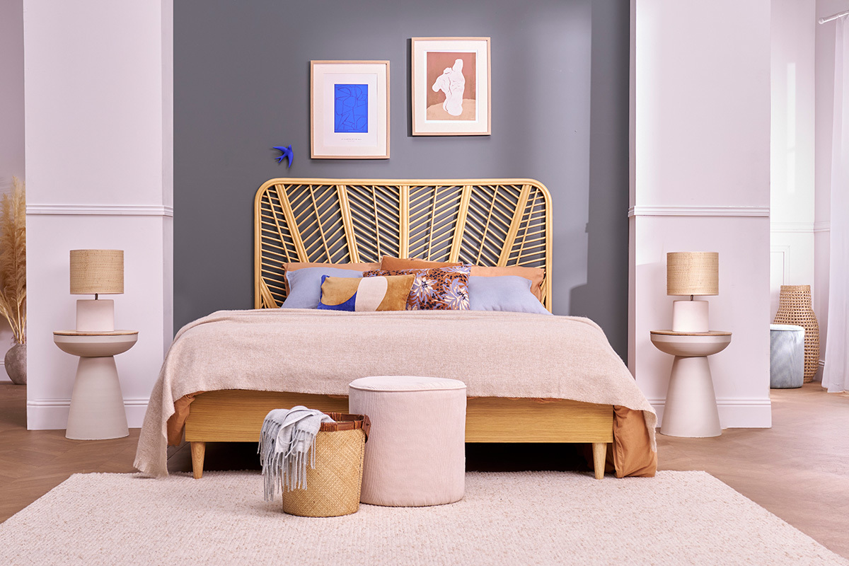 Cama adulto 160 x 200 cm con somier acabado madera clara AYO