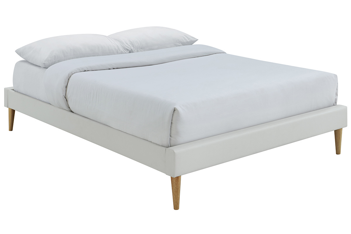 Cama adulto 160 x 200 cm con somier blanca y madera AYO