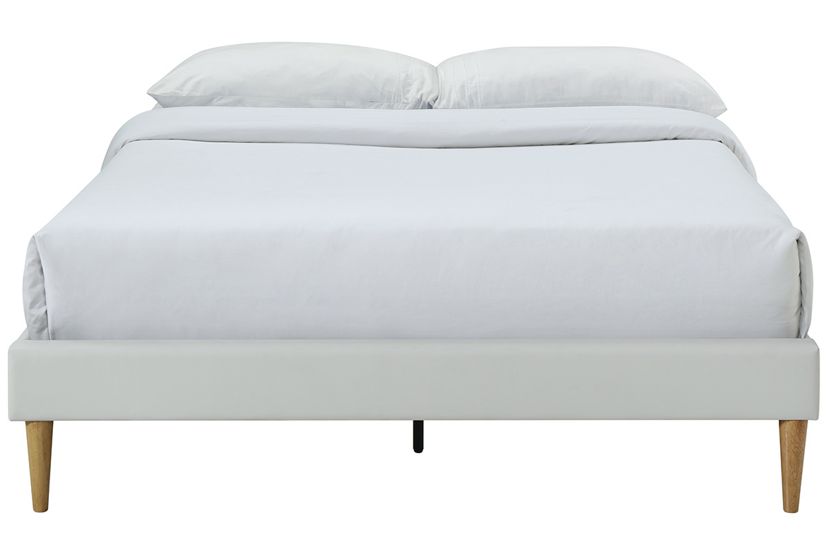 Cama adulto 160 x 200 cm con somier blanca y madera AYO