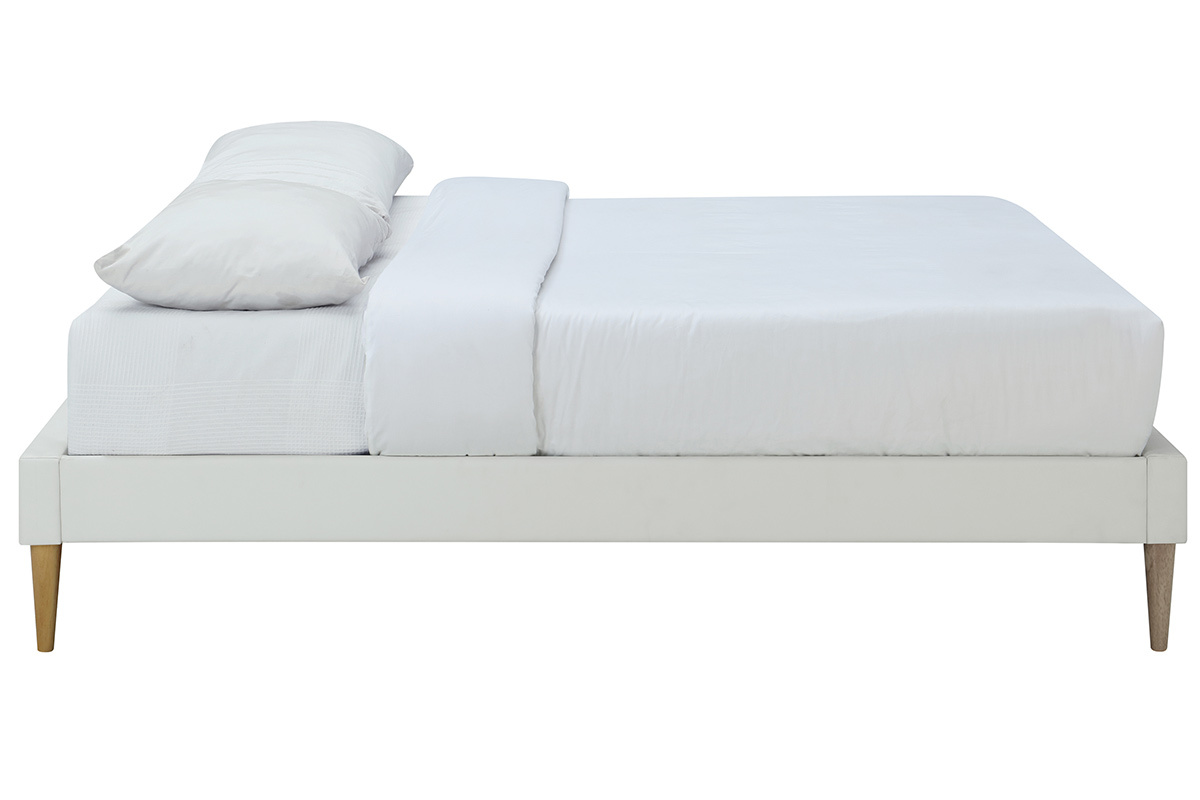 Cama adulto 160 x 200 cm con somier blanca y madera AYO