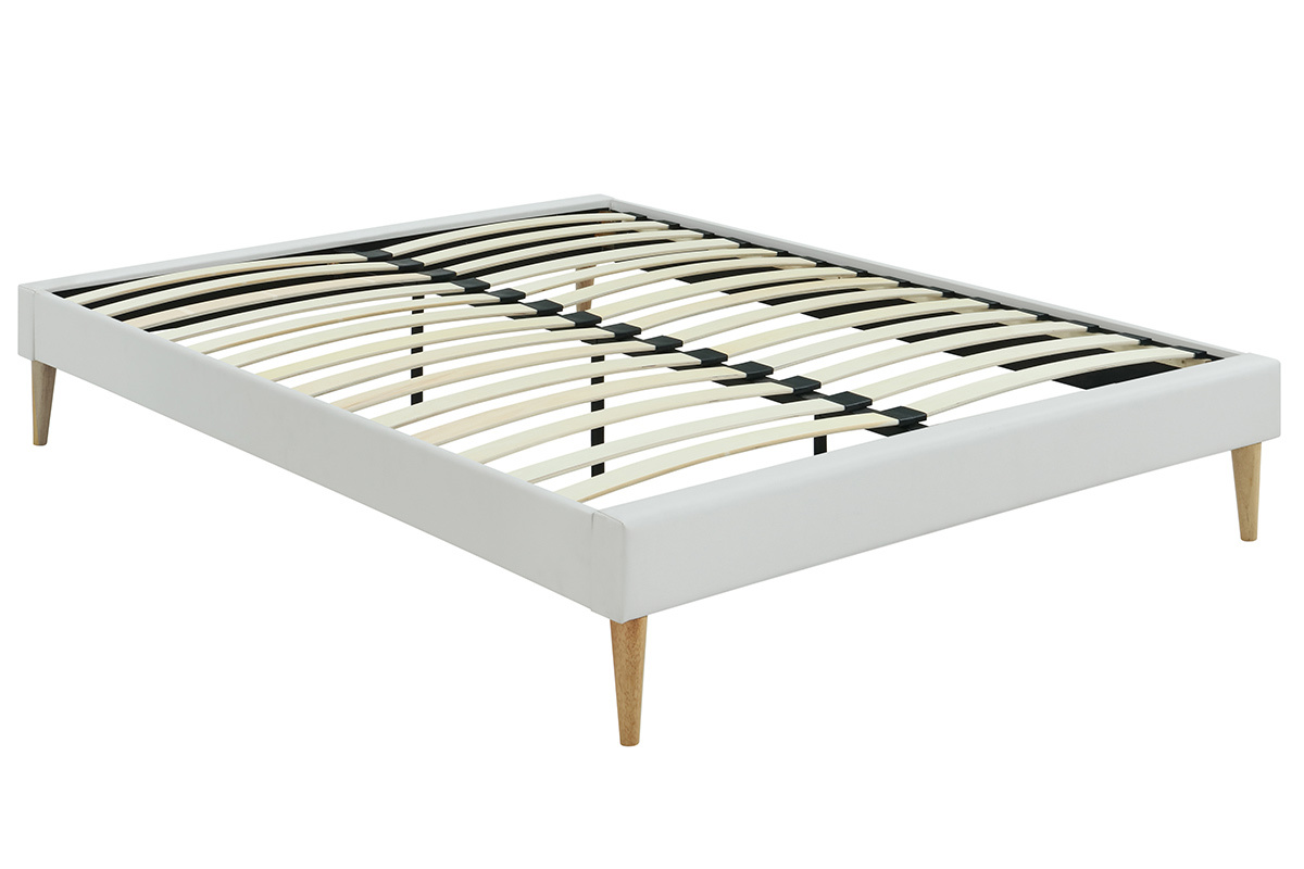 Cama adulto 160 x 200 cm con somier blanca y madera AYO