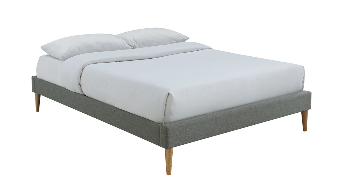 Cama adulto 160 x 200 cm con somier en tejido gris claro AYO