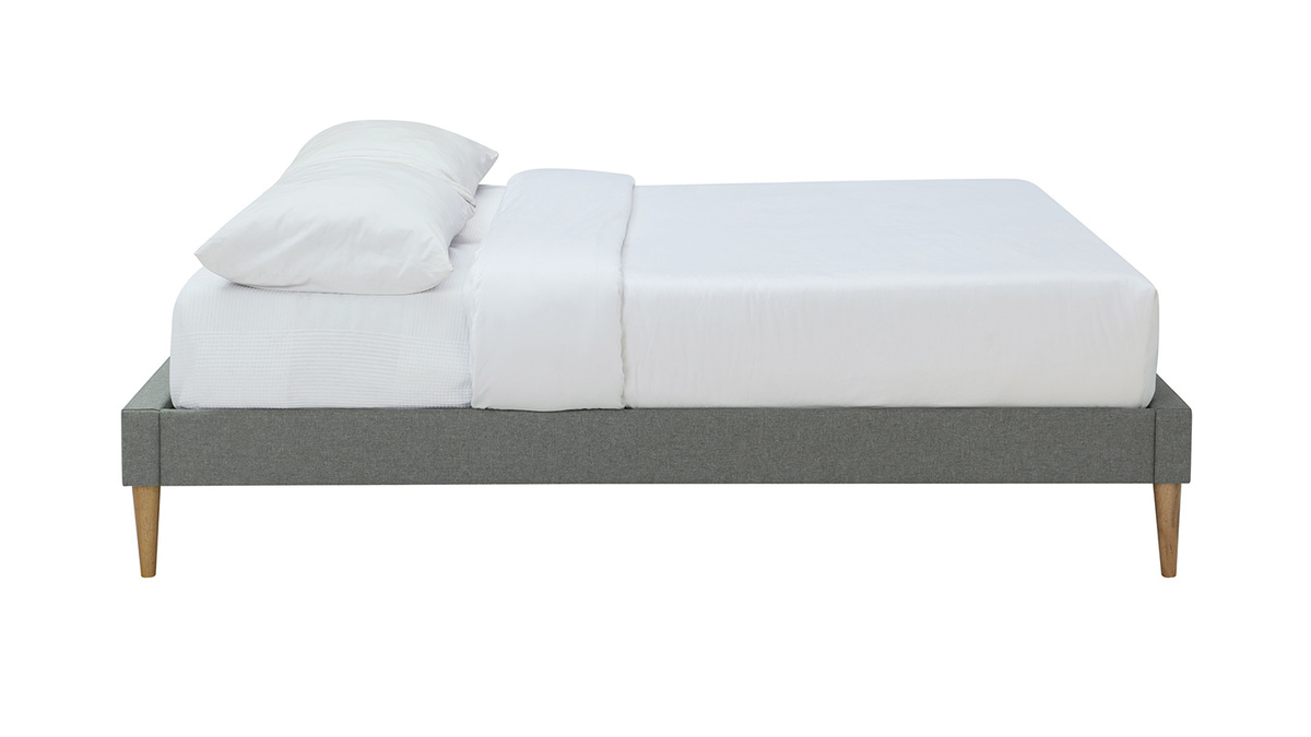 Cama adulto 160 x 200 cm con somier en tejido gris claro AYO