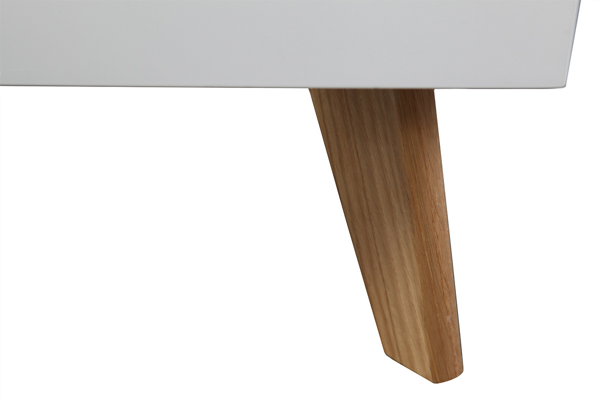 Cama adulto 160x200cm blanco brillante y fresno MELKA