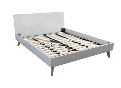 Cama adulto 160x200cm blanco brillante y fresno MELKA