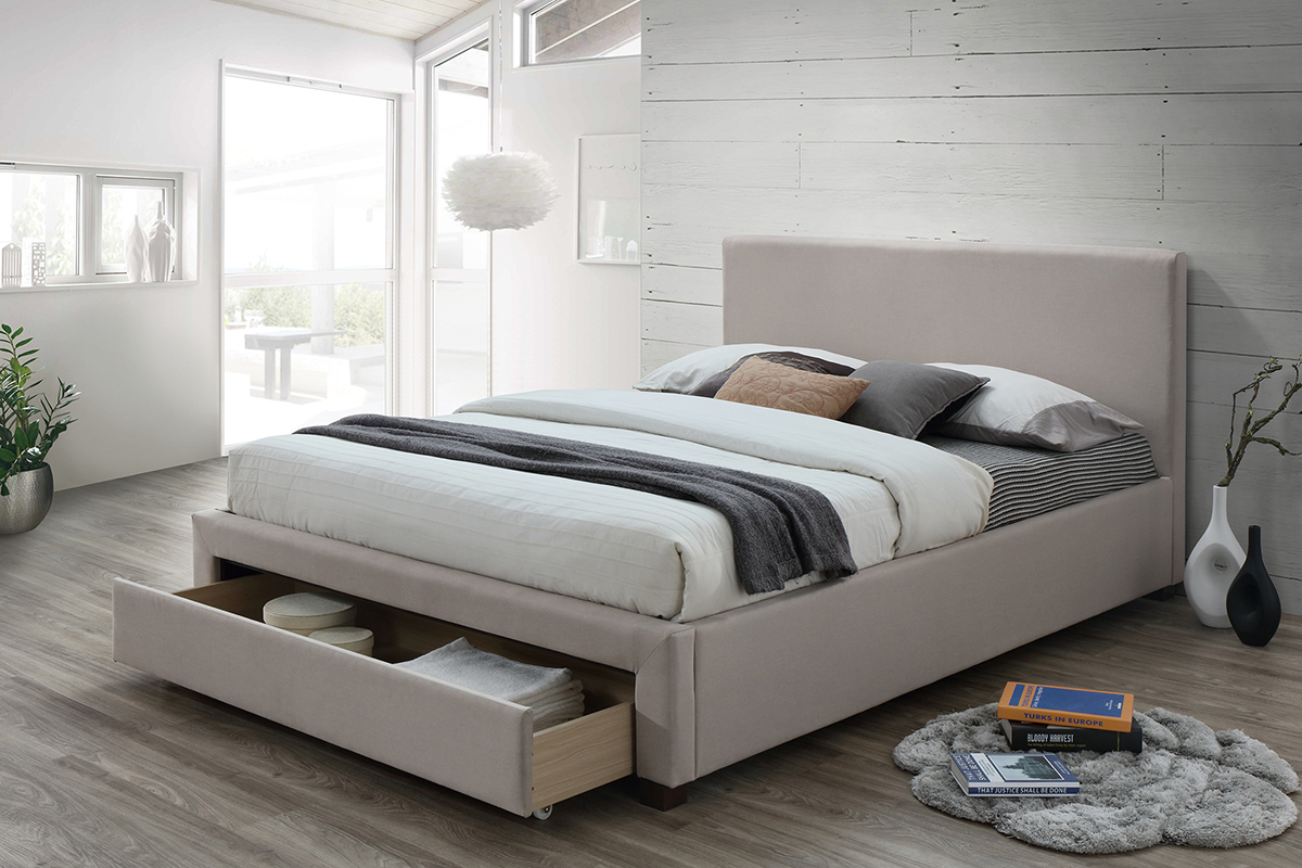Cama adulto 160x200cm tejido gris con caj�n TULLY