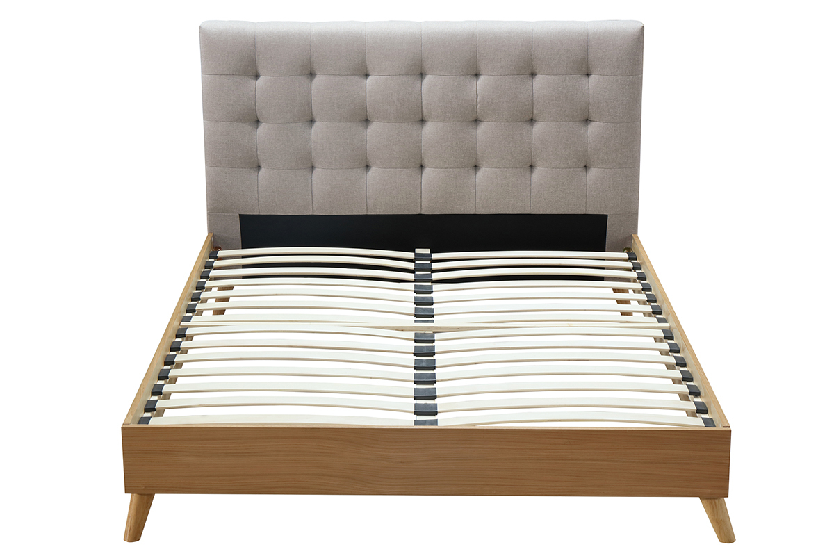 Cama adulto escandinavo madera y tejido beige 140 x 200cm LYNN