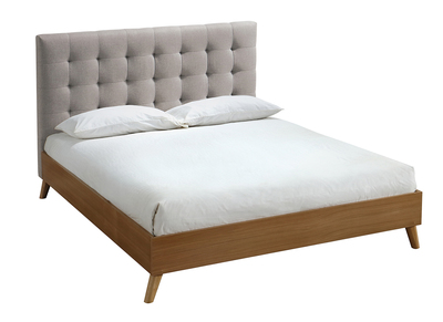 Cama adulto escandinavo madera y tejido beige 140 x 200cm LYNN
