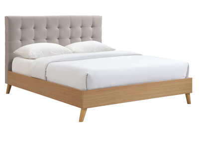 Cama adulto escandinavo madera y tejido beige 160 x 200cm LYNN