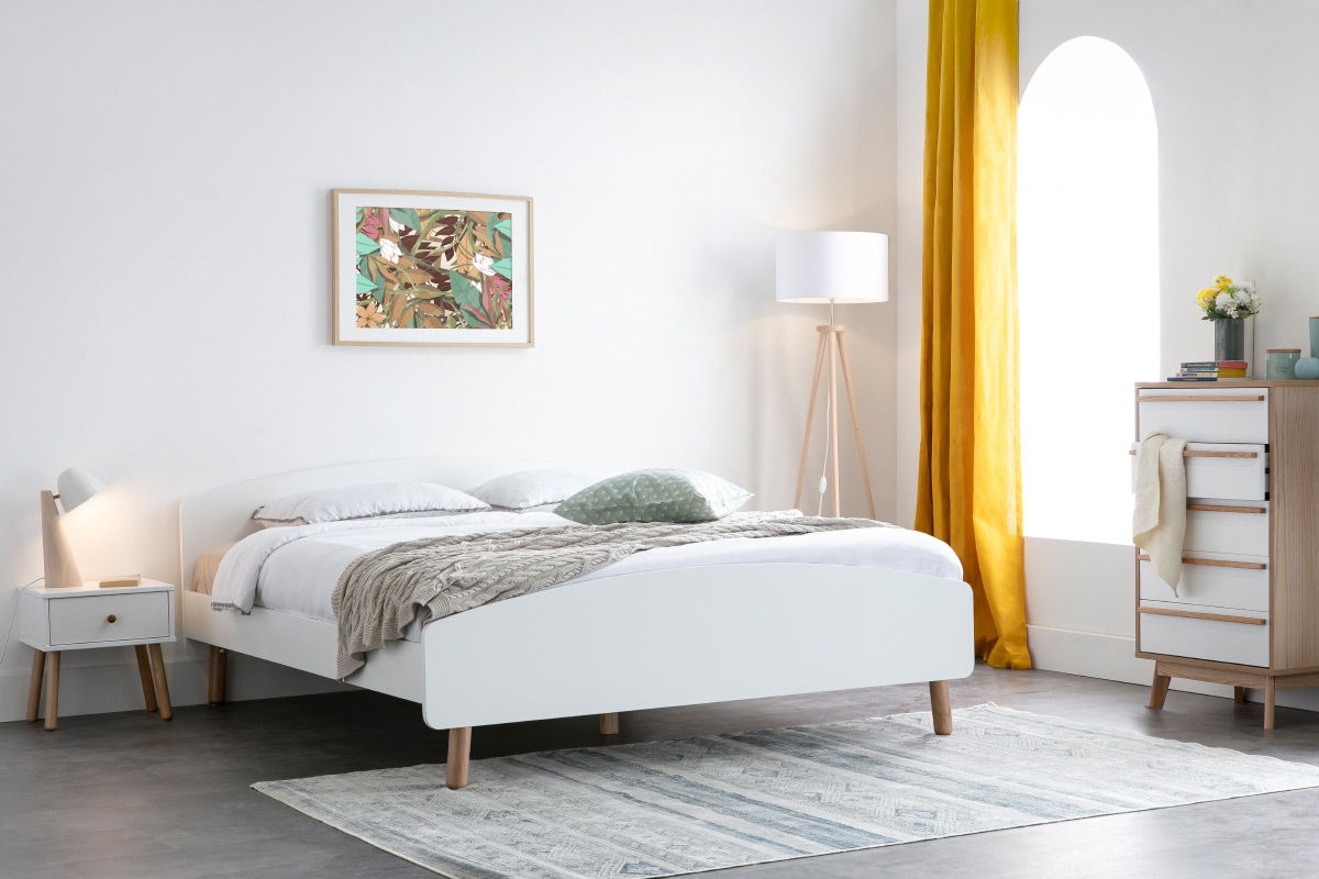 Cama adulto estilo nrdico 160 x 200 cm madera y blanco NEA