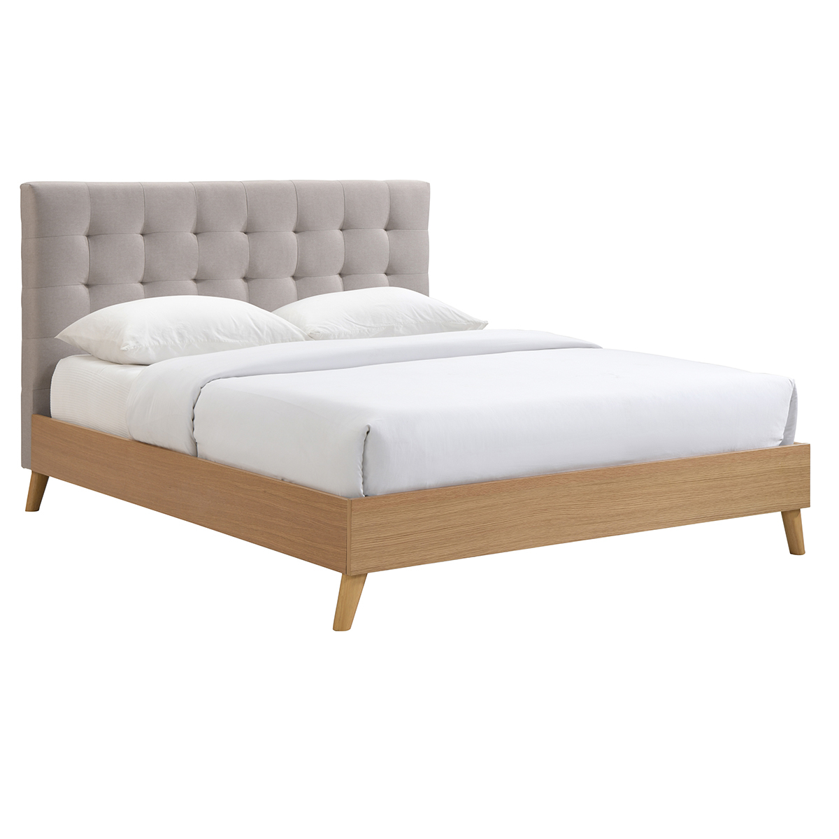Cama adulto estilo nórdico madera y tejido beige 160 x 200cm LYNN
