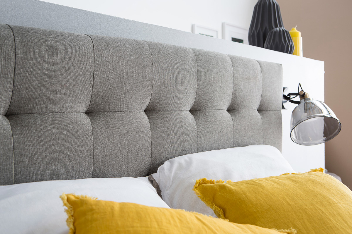 Cama adulto estilo nrdico madera y tejido gris 160 x 200cm LYNN