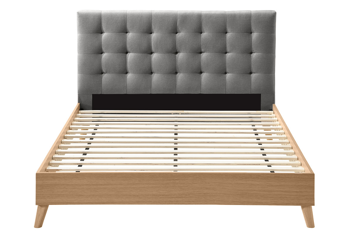 Cama adulto estilo nrdico madera y tejido gris 160 x 200cm LYNN