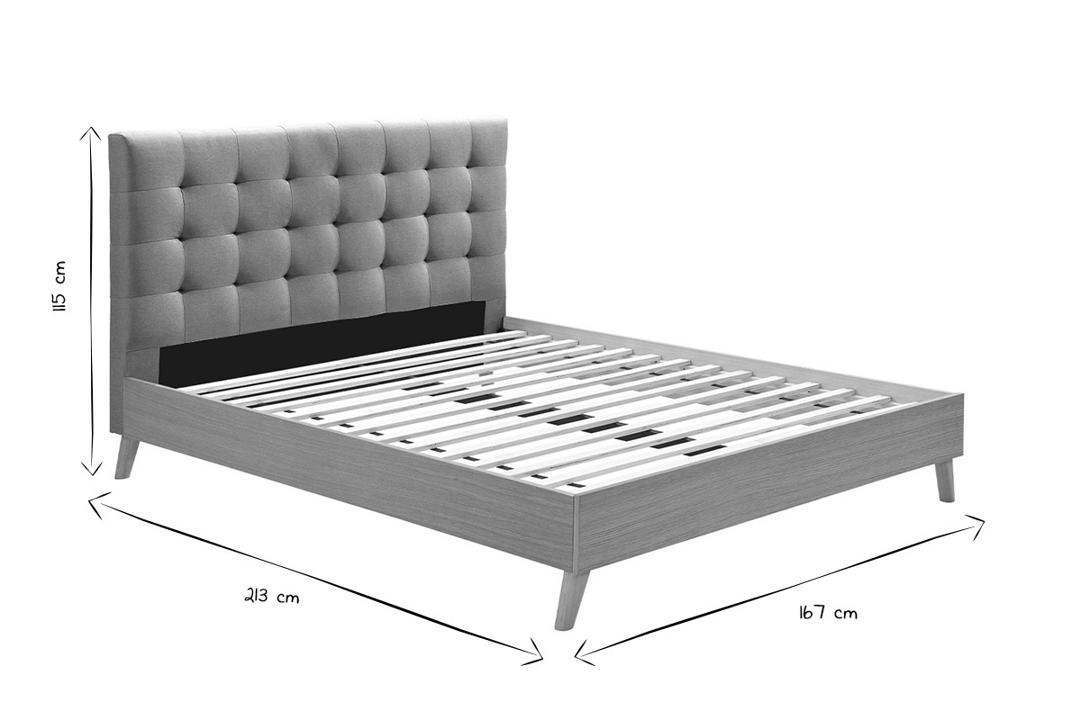 Cama adulto estilo nrdico madera y tejido gris 160 x 200cm LYNN
