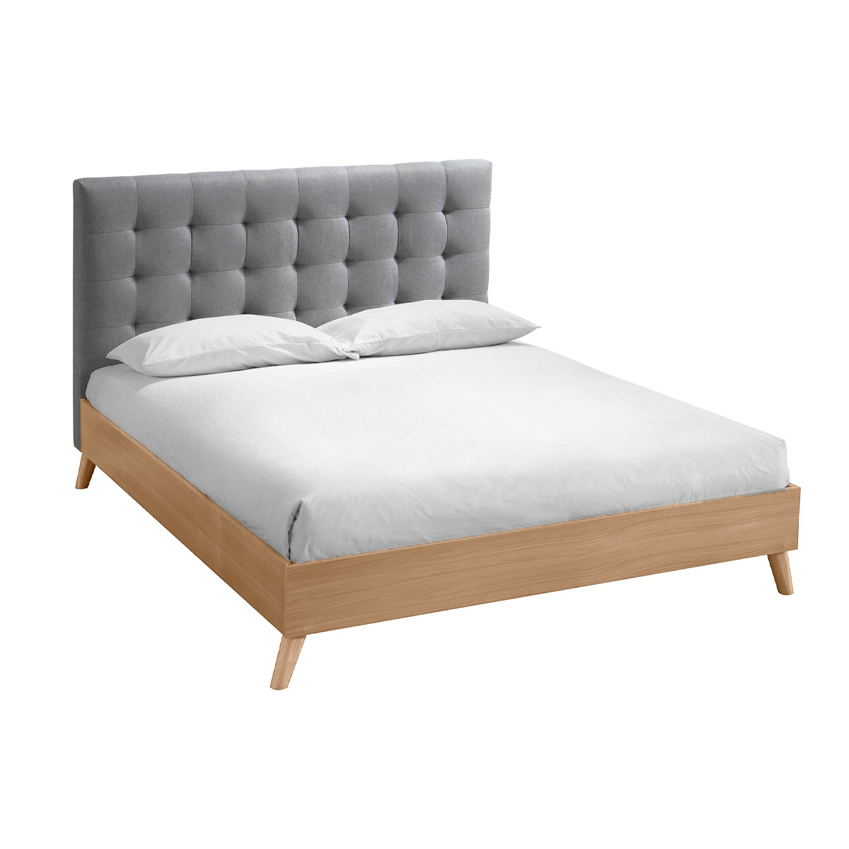 Cama adulto estilo nórdico madera y tejido gris 160 x 200cm LYNN