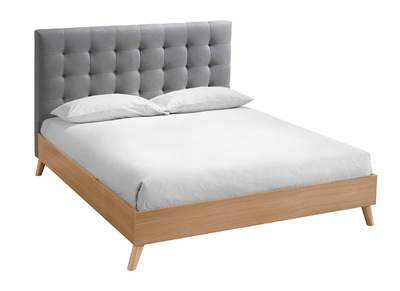 Cama adulto estilo nórdico madera y tejido gris 160 x 200cm LYNN - Cama adulto estilo nórdico madera y tejido gris 160 x 200cm LYNN