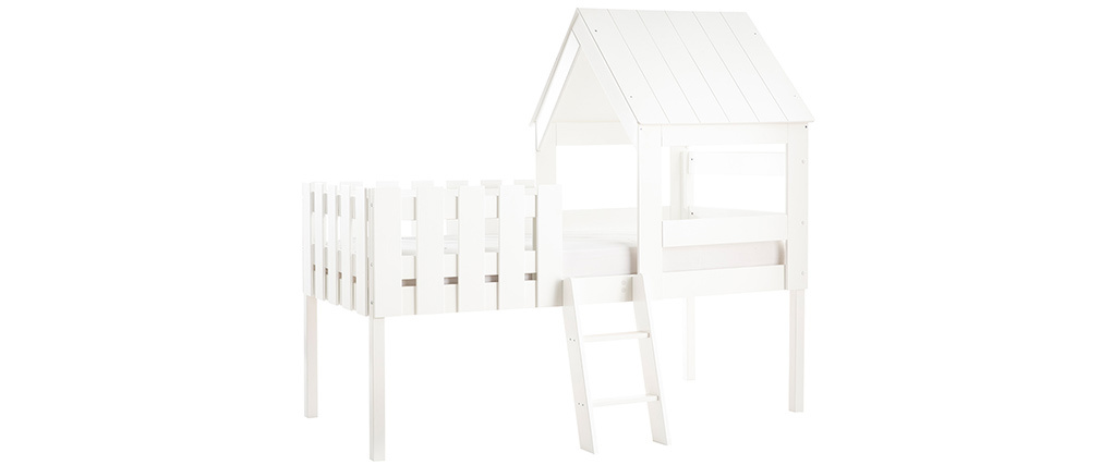Cama cabaña infantil con somier de madera blanca - NESTY HOUSE