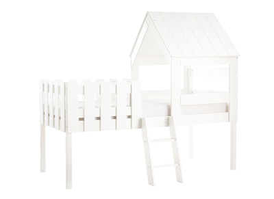 Cama cabaña infantil con somier de madera blanca - NESTY HOUSE