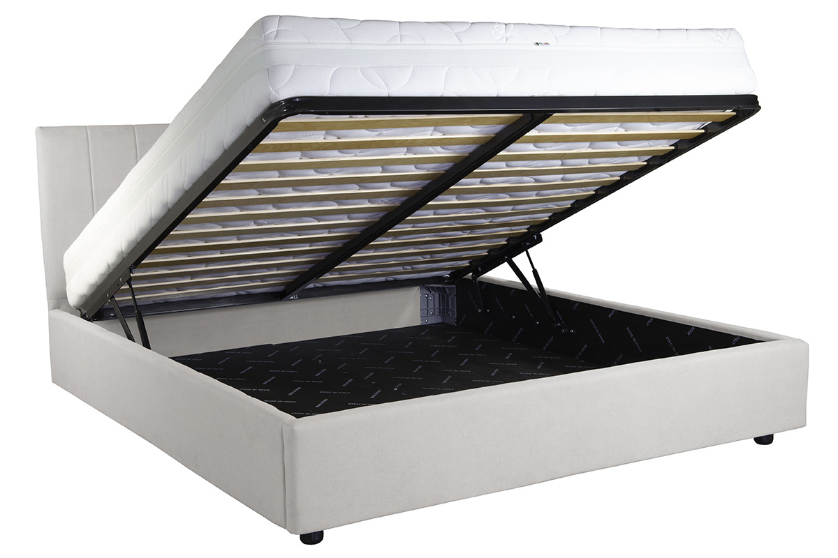 Cama canap 160x200 cm efecto terciopelo gris claro MACHA