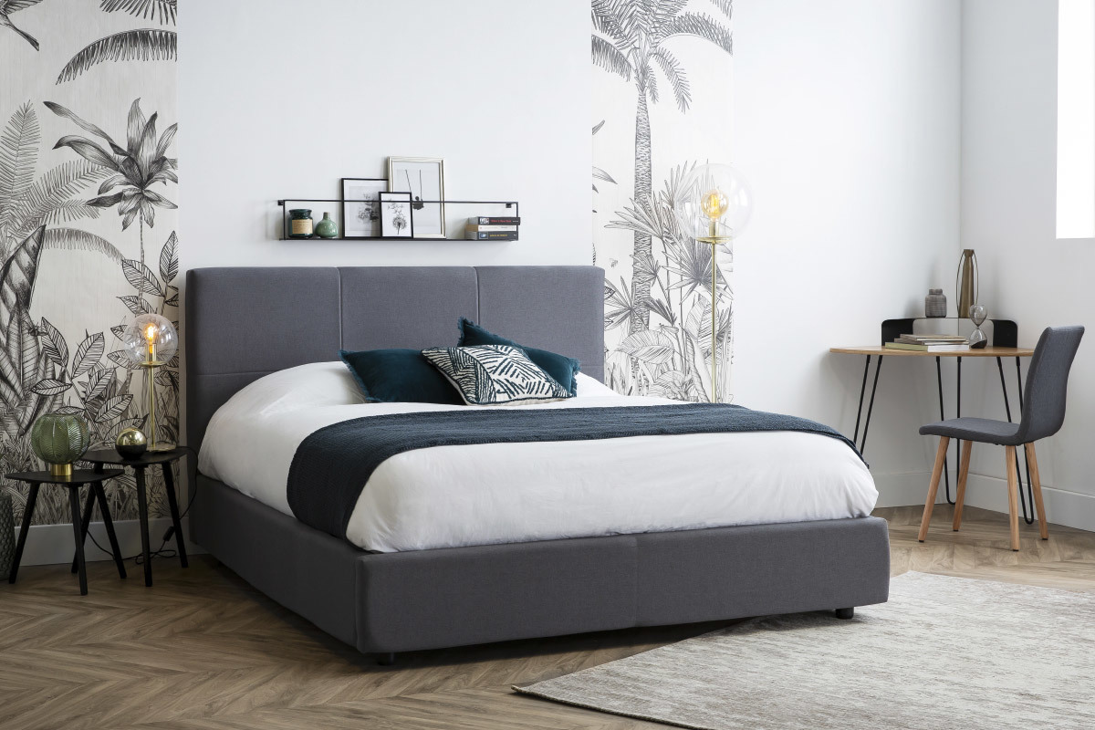 Cama canap 160x200 cm en tejido gris SOGNO