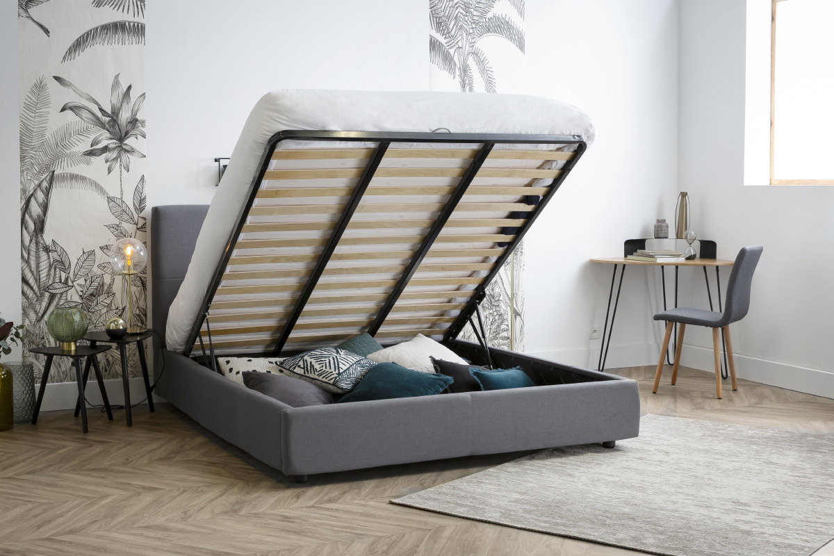 Cama canap 160x200 cm en tejido gris SOGNO