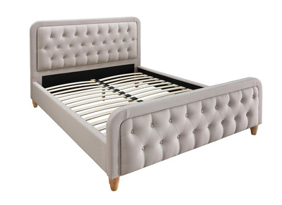 Cama capiton&eacute; tejido beige 140 x 200cm KRISTEN