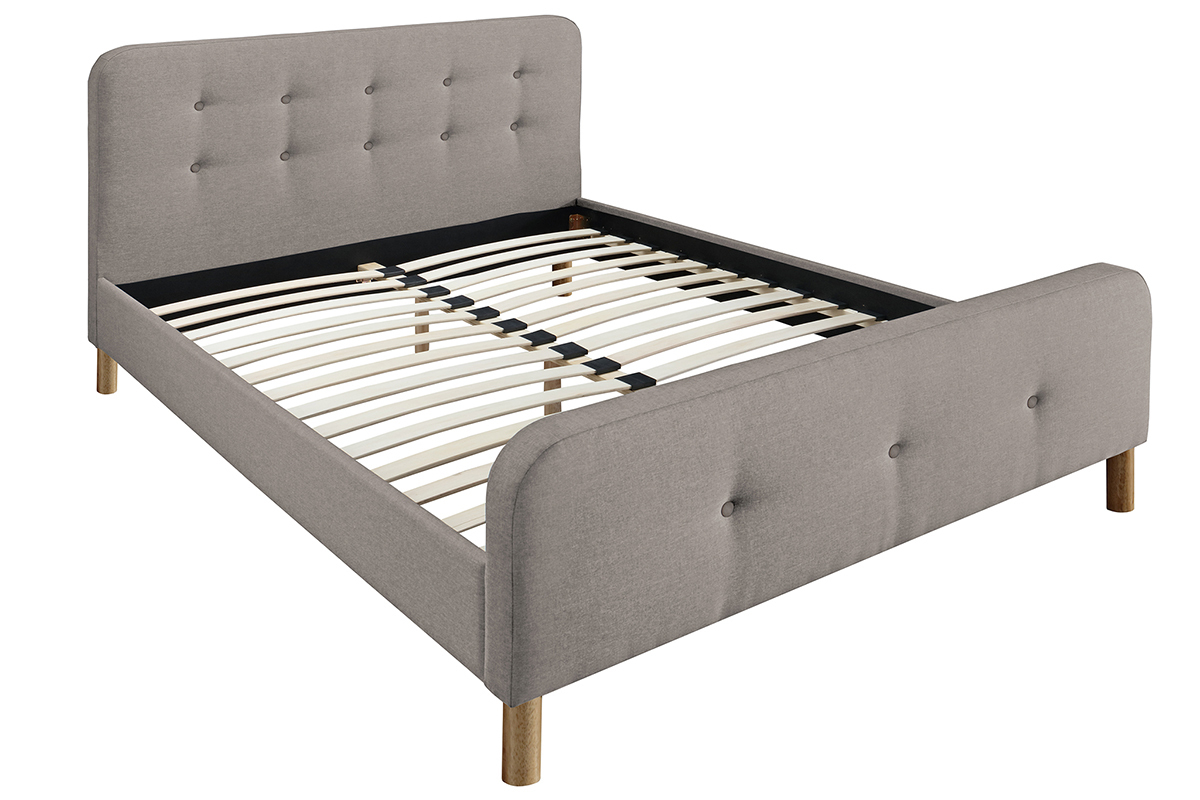 Cama capiton tejido beige 160 x 200cm HOLSEN