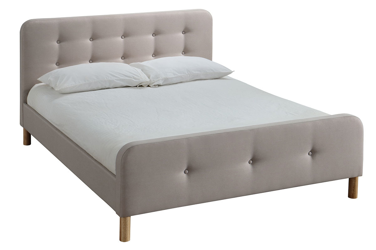 Cama capiton tejido beige 160 x 200cm HOLSEN