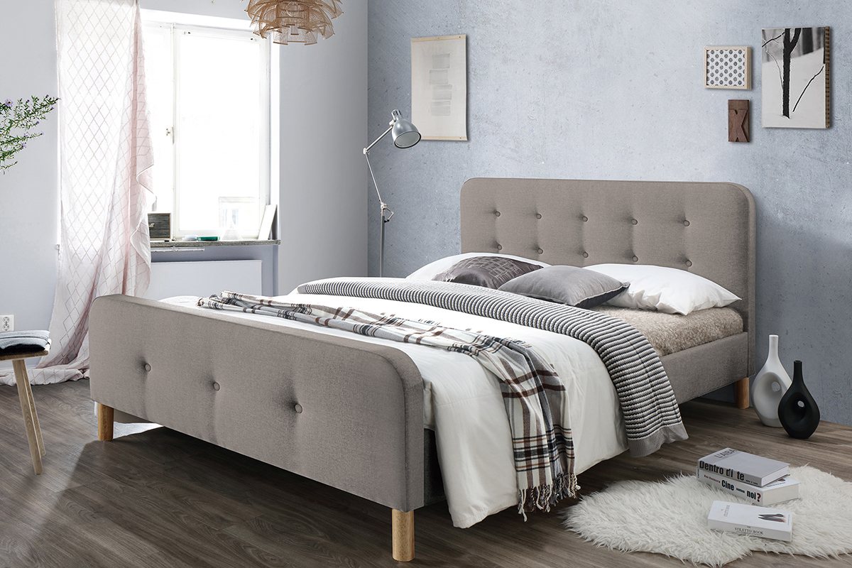 Cama capiton tejido beige 160 x 200cm HOLSEN