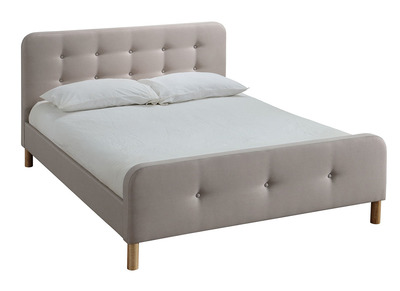 Cama capiton&eacute; tejido beige 160 x 200cm HOLSEN