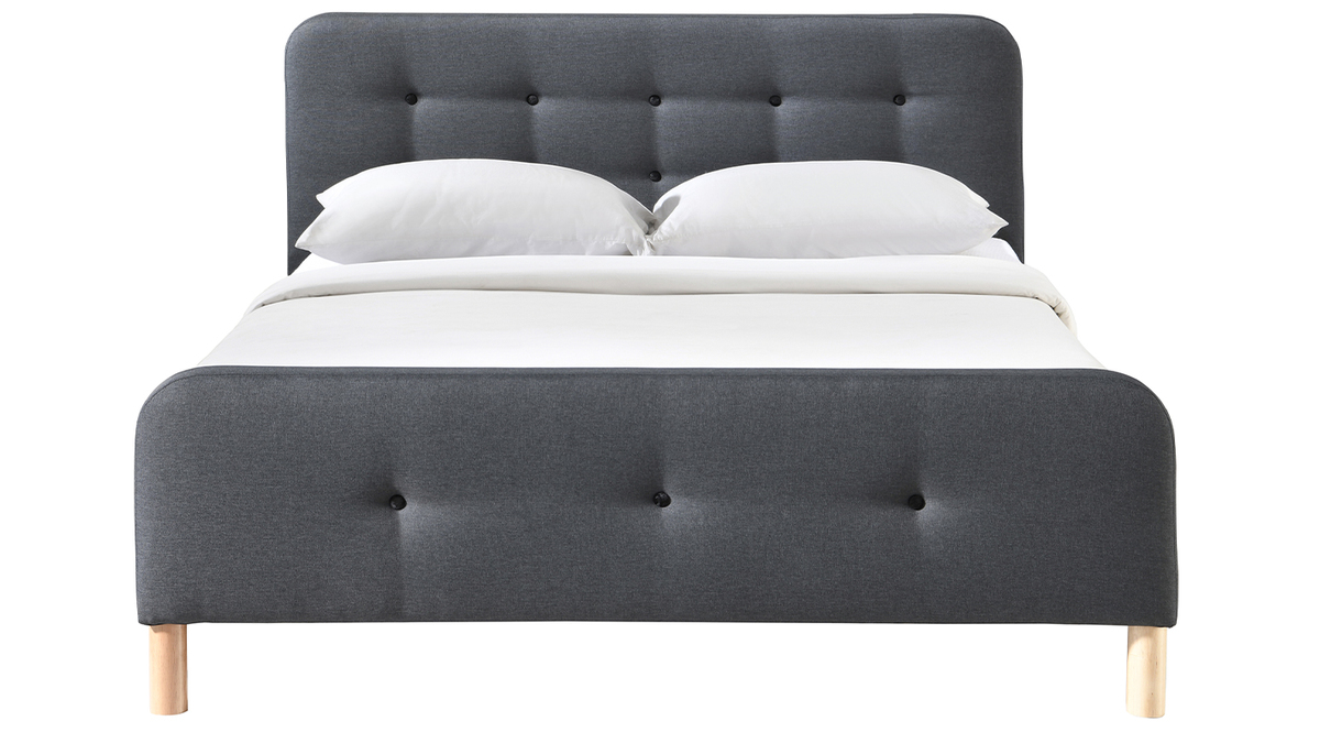 Cama capiton tejido gris oscuro 160 x 200cm HOLSEN