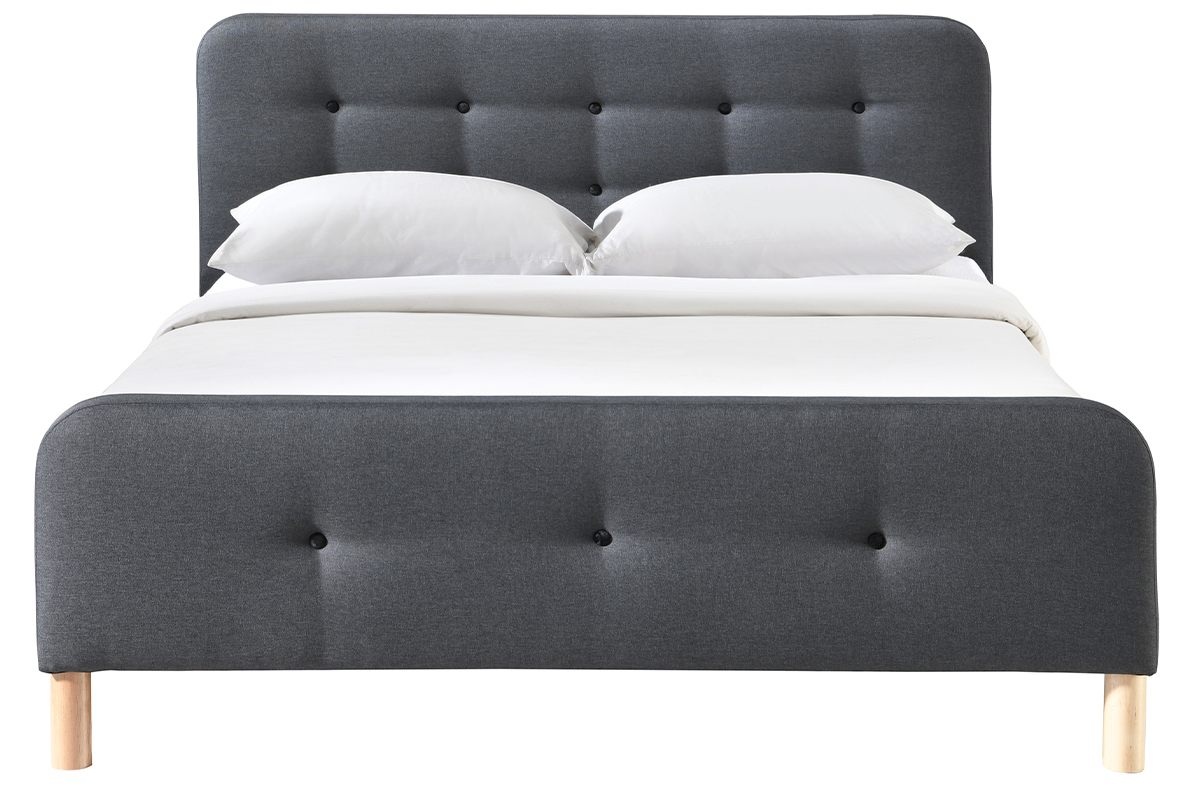 Cama capiton tejido gris oscuro 160 x 200cm HOLSEN