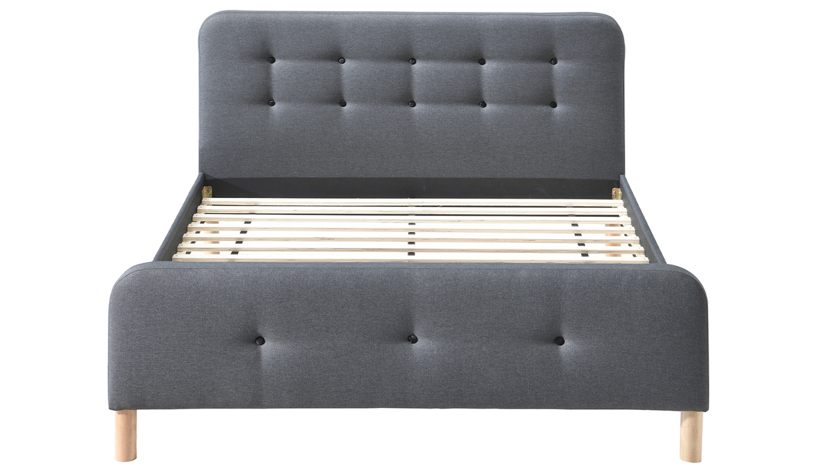 Cama capiton tejido gris oscuro 160 x 200cm HOLSEN