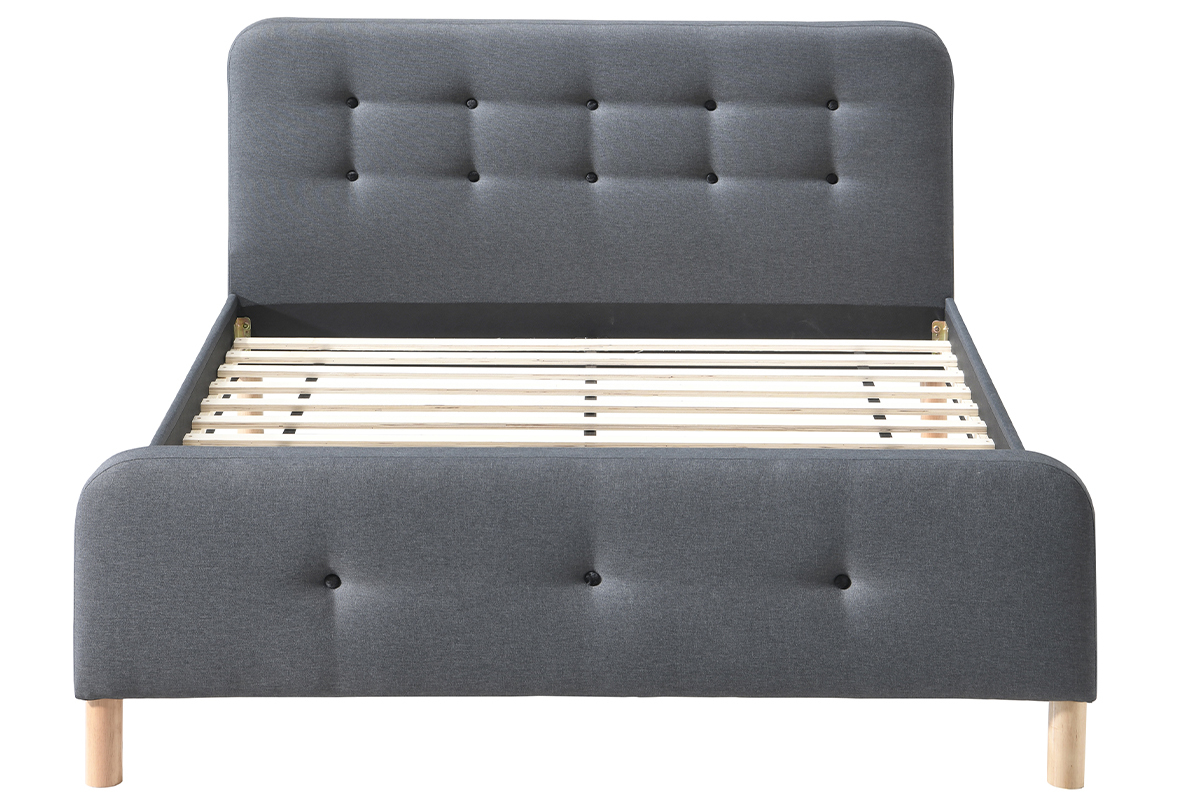 Cama capiton tejido gris oscuro 160 x 200cm HOLSEN