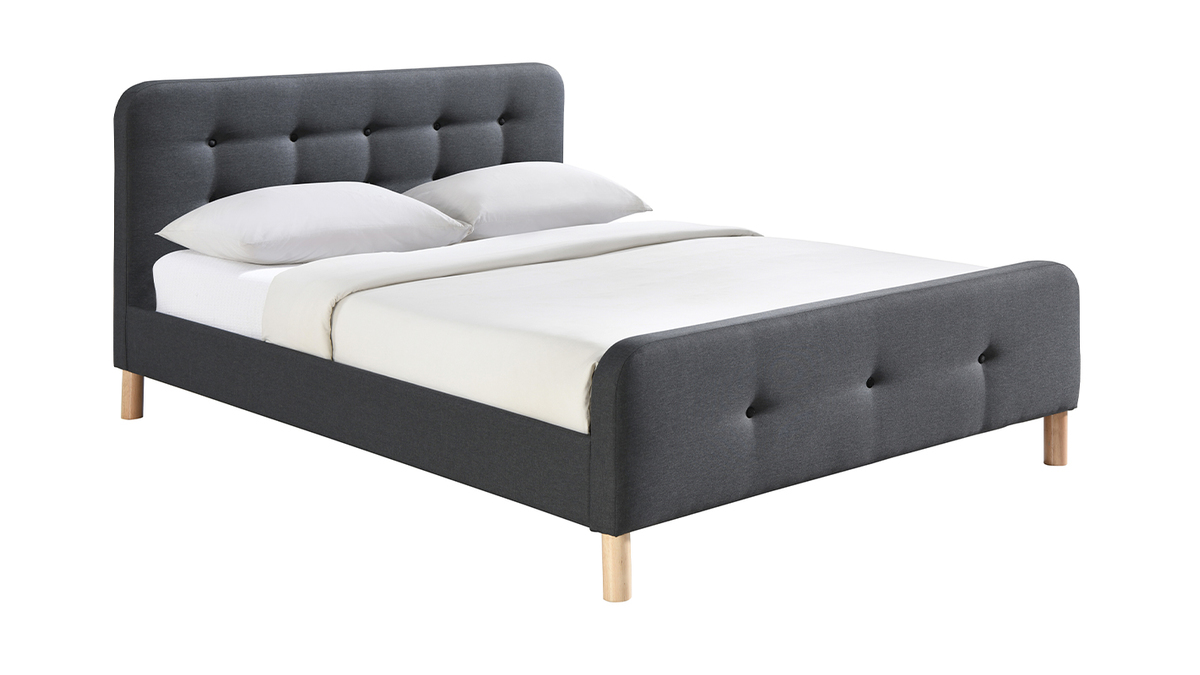 Cama capiton tejido gris oscuro 160 x 200cm HOLSEN