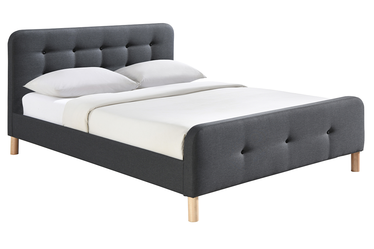 Cama capiton tejido gris oscuro 160 x 200cm HOLSEN