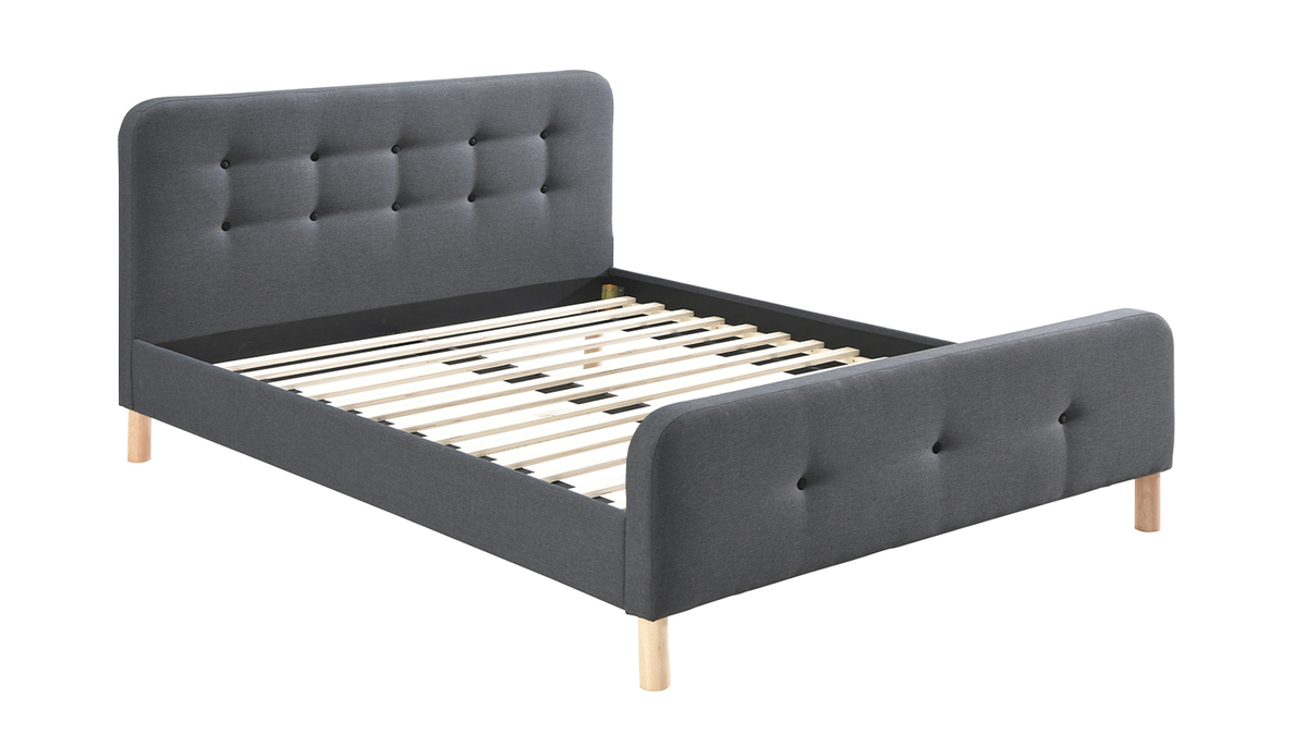 Cama capiton tejido gris oscuro 160 x 200cm HOLSEN