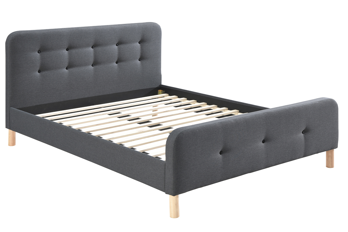Cama capiton tejido gris oscuro 160 x 200cm HOLSEN
