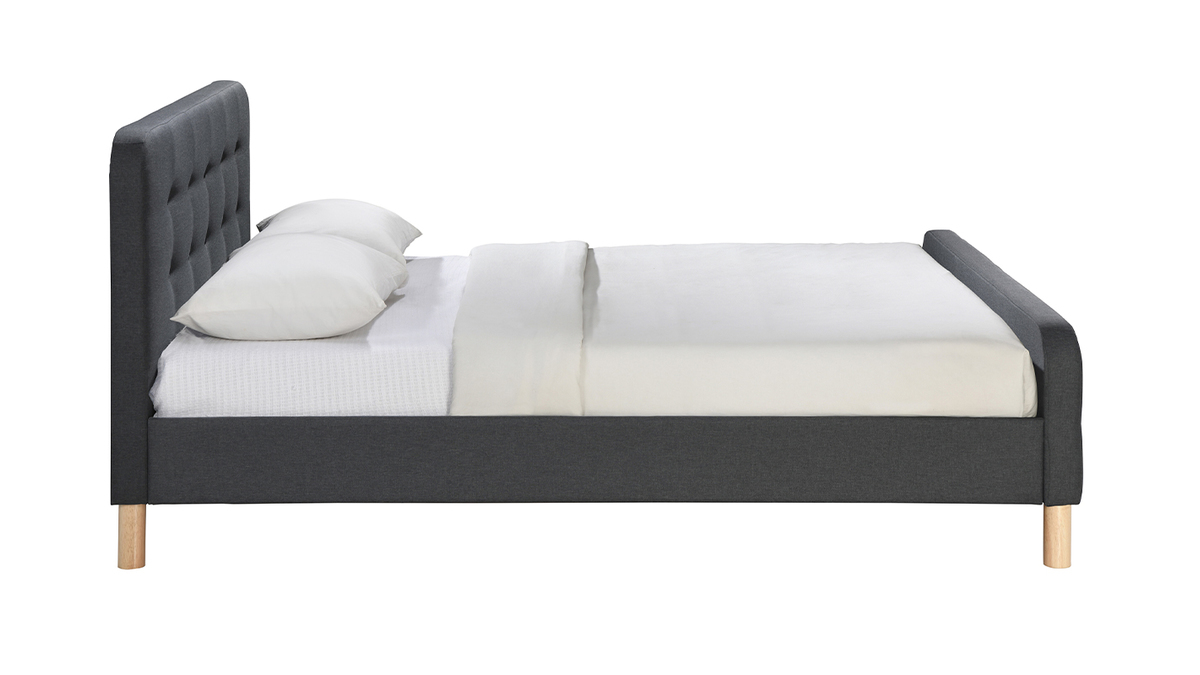 Cama capiton tejido gris oscuro 160 x 200cm HOLSEN