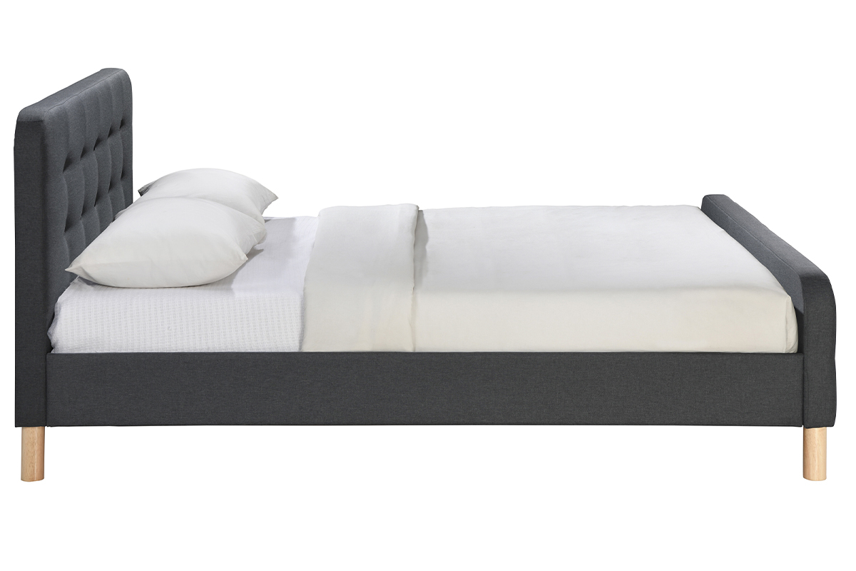 Cama capiton tejido gris oscuro 160 x 200cm HOLSEN
