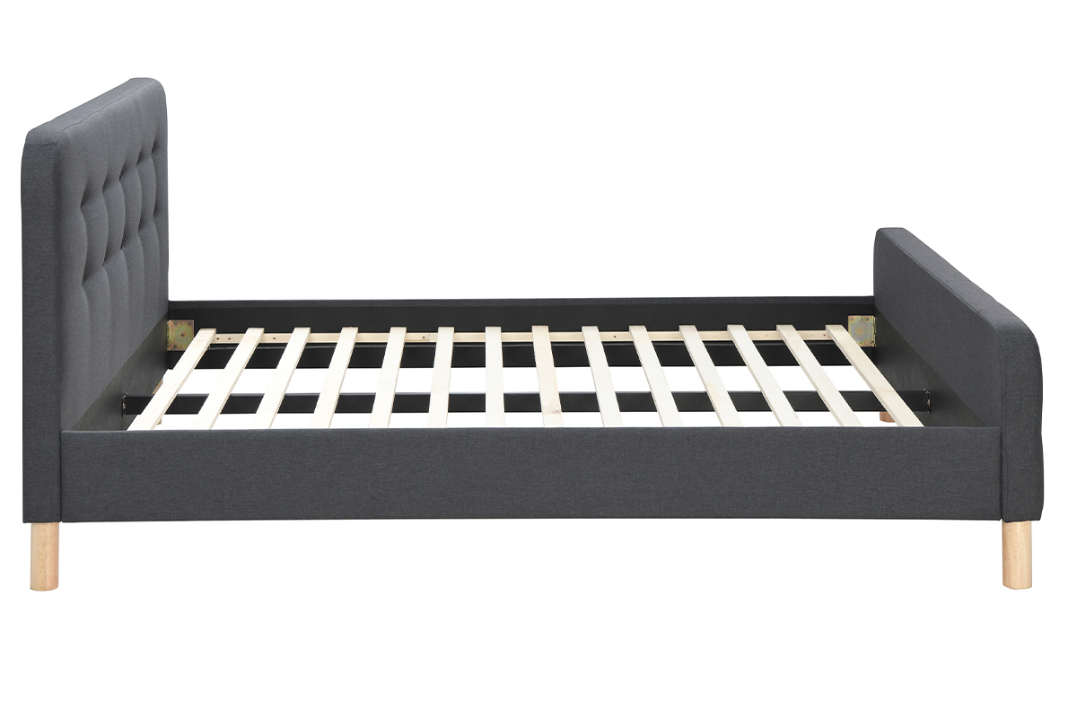 Cama capiton tejido gris oscuro 160 x 200cm HOLSEN