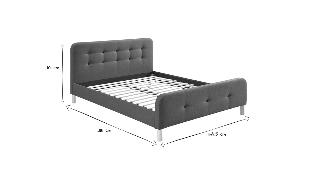 Cama capiton tejido gris oscuro 160 x 200cm HOLSEN