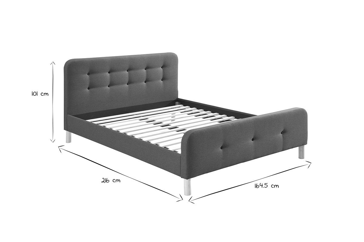 Cama capiton tejido gris oscuro 160 x 200cm HOLSEN