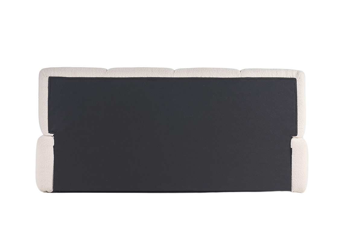 Cama con almacenamiento de 2 plazas vista desde atr�s, tejido de lana rizada, somier incluido.